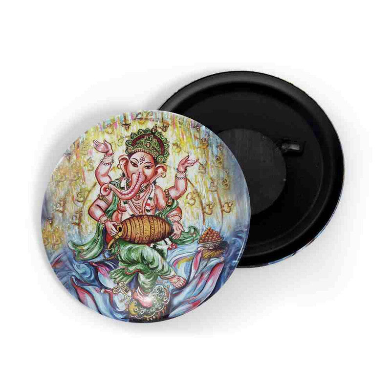dhcrafts Round Fridge Magnet Blue color Ganesha D2 Glossy Finish Design Pack of 1 (58 mm)